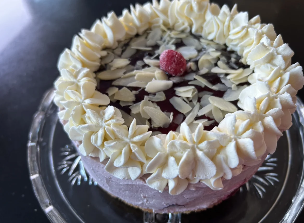 Cherry Bakewell Cheesecake with a sponge base